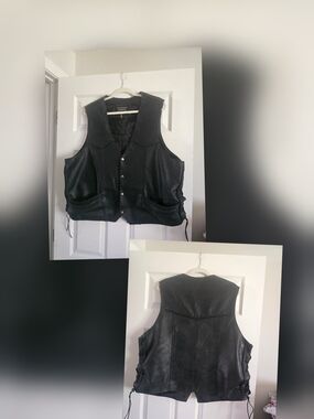 Black Leather Lace-Up Vest